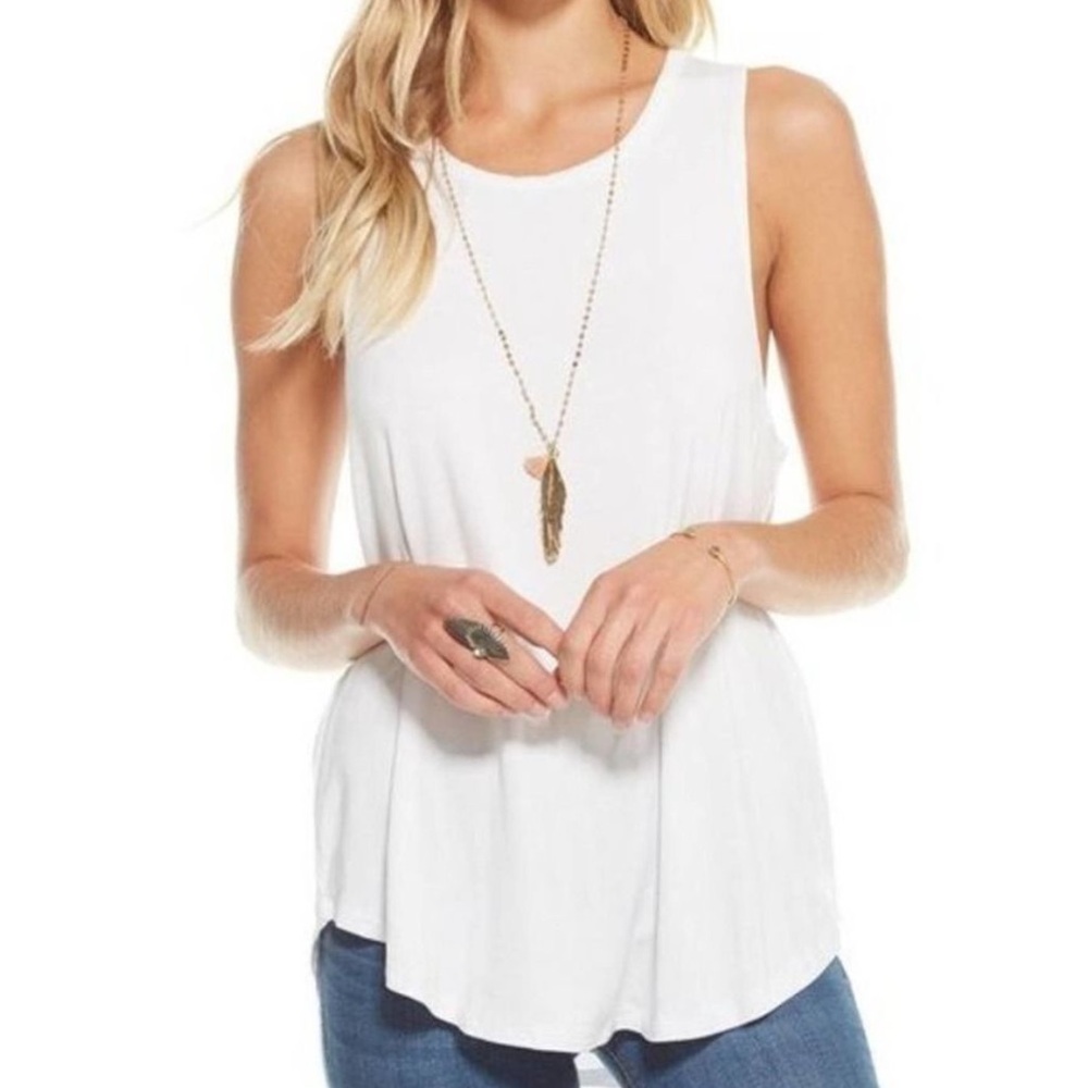 Chaser White Cool Jersey Scoop Strappy Back Muscle Tank Top
